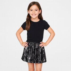 SO Black Elastic Band Sequin Bubble Flared Mini Skirt Gift Glam Holiday Party